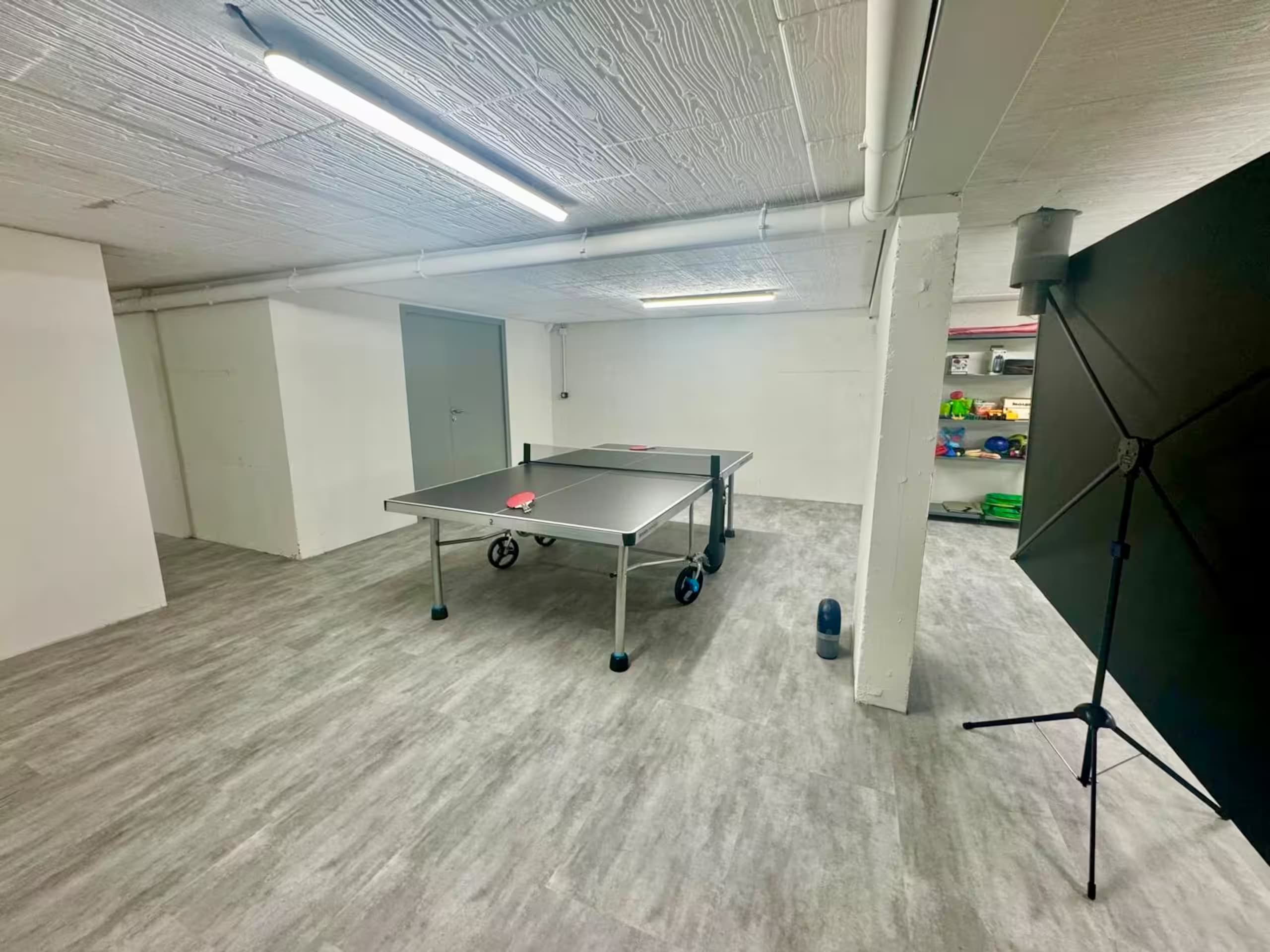 Table de ping-pong dans une pièce spacieuse